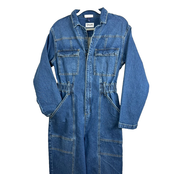 UNIVERSAL THREAD Jumpsuit Womens Size 6 Blue Denim Long Sleeve Pockets Collared - Picture 3 of 16